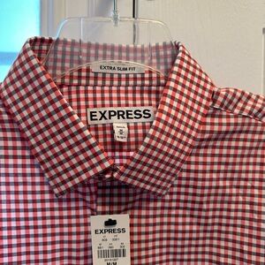 Express Men's Red and Black Plaid Shirt